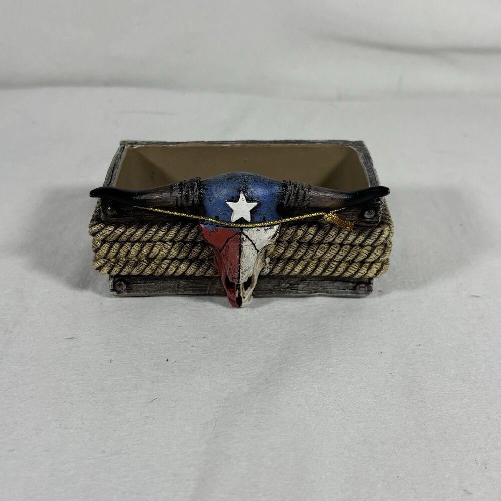 Texas Longhorn Skull Decorative Box Rope Resin